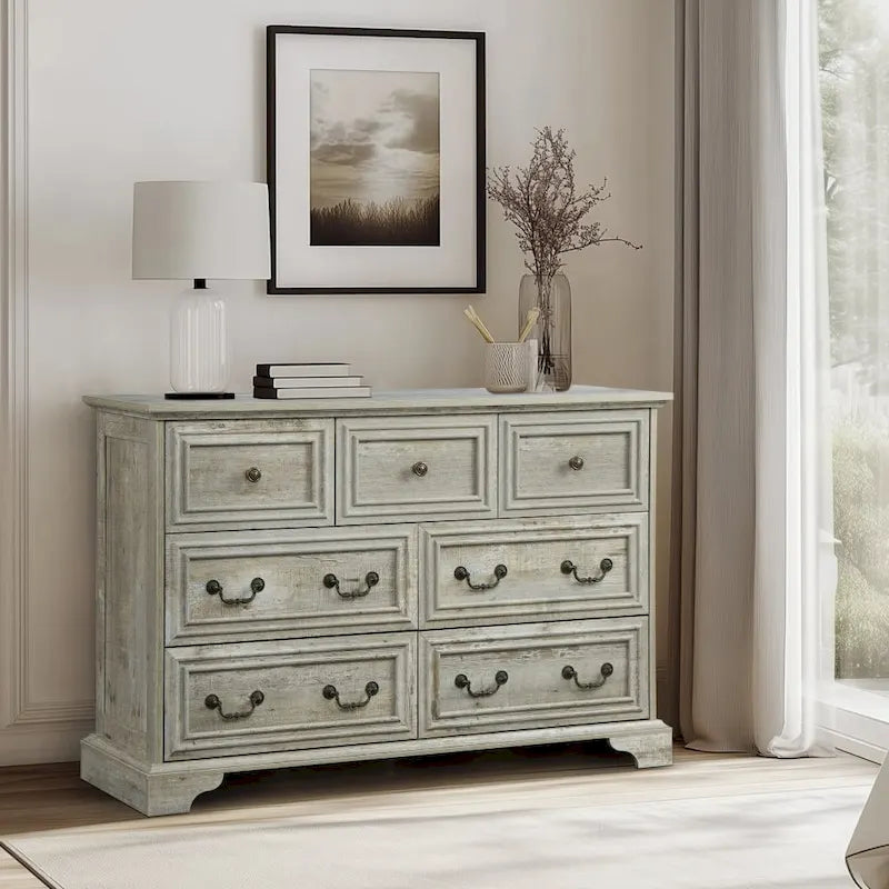 Commode de chambre à 7 tiroirs au style rustique