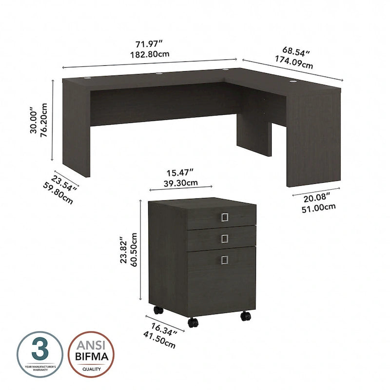 Bureau d'angle 72W Echo avec tiroirs par Bush Business Furniture
