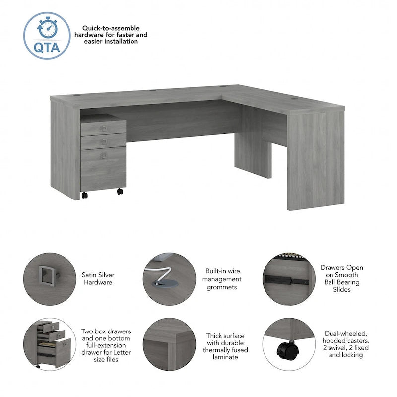 Bureau d'angle 72W Echo avec tiroirs par Bush Business Furniture