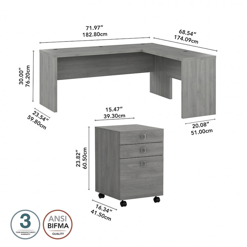Bureau d'angle 72W Echo avec tiroirs par Bush Business Furniture