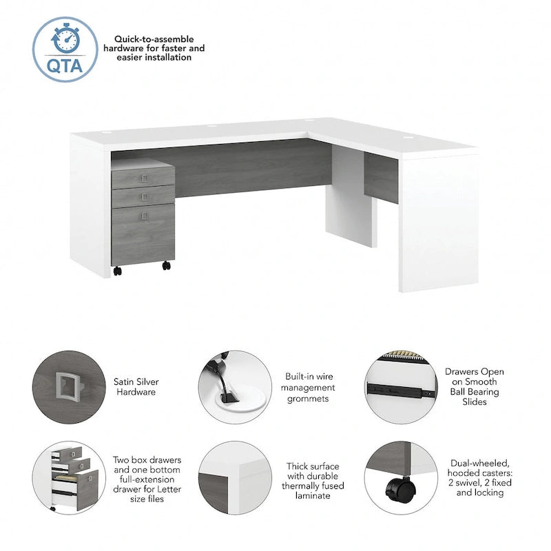 Bureau d'angle 72W Echo avec tiroirs par Bush Business Furniture