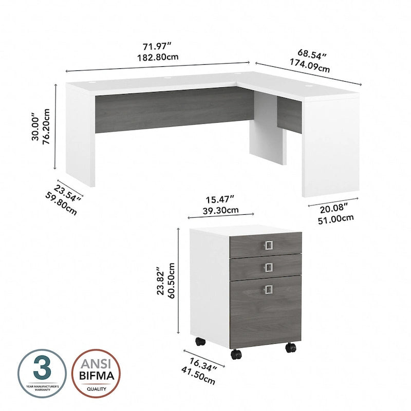 Bureau d'angle 72W Echo avec tiroirs par Bush Business Furniture