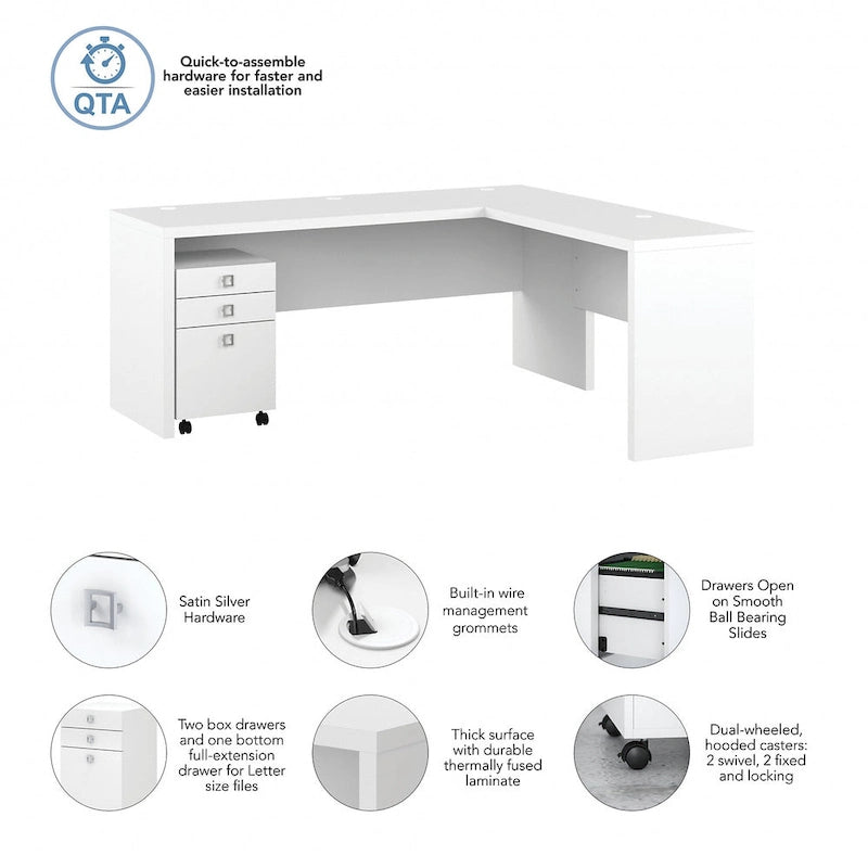 Bureau d'angle 72W Echo avec tiroirs par Bush Business Furniture