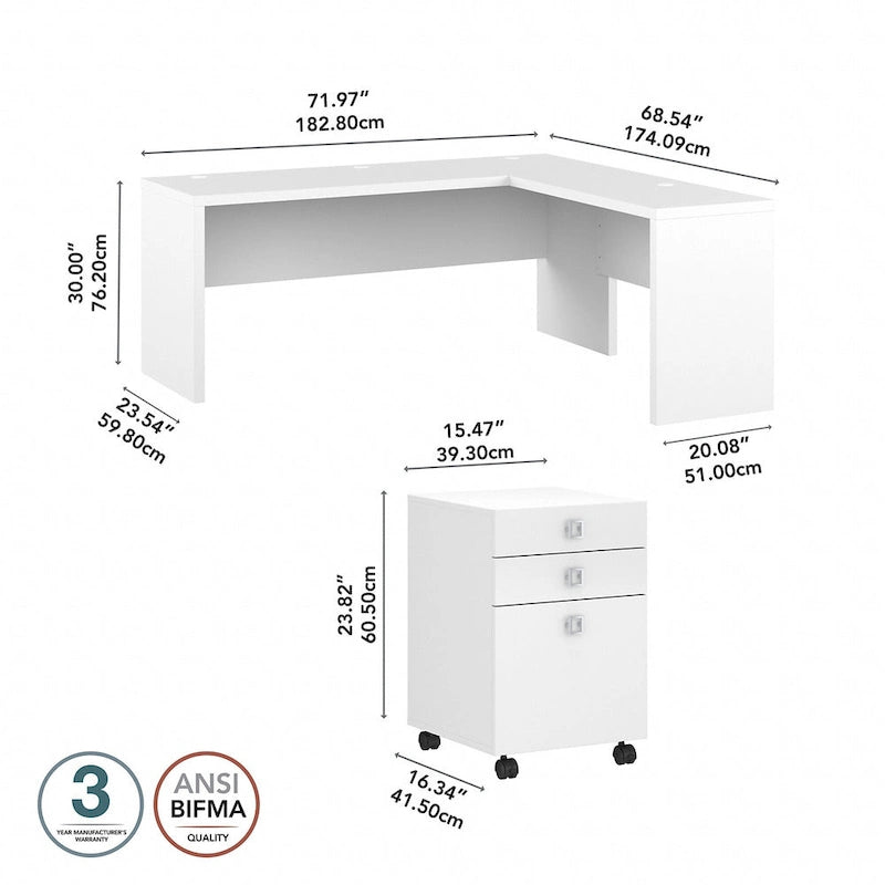 Bureau d'angle 72W Echo avec tiroirs par Bush Business Furniture