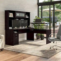 Bureau assis-debout en forme de L à 3 positions de 72 W avec huche, par Bush Furniture