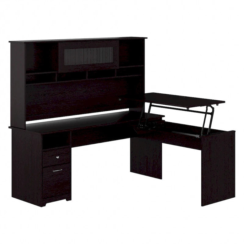 Bureau assis-debout en forme de L à 3 positions de 72 W avec huche, par Bush Furniture