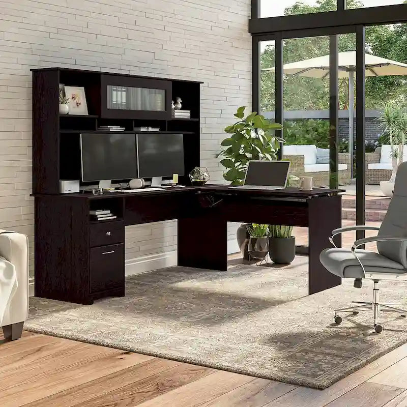 Bureau assis-debout en forme de L à 3 positions de 72 W avec huche, par Bush Furniture