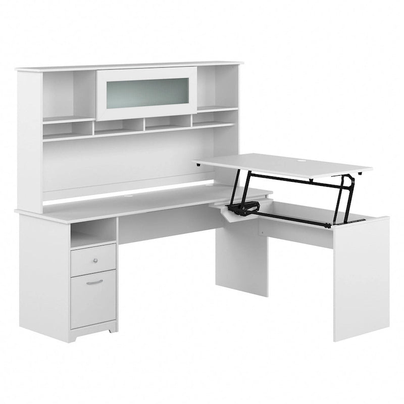 Bureau assis-debout en forme de L à 3 positions de 72 W avec huche, par Bush Furniture