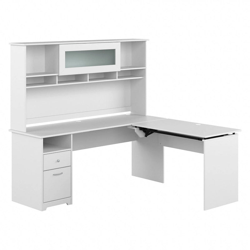 Bureau assis-debout en forme de L à 3 positions de 72 W avec huche, par Bush Furniture