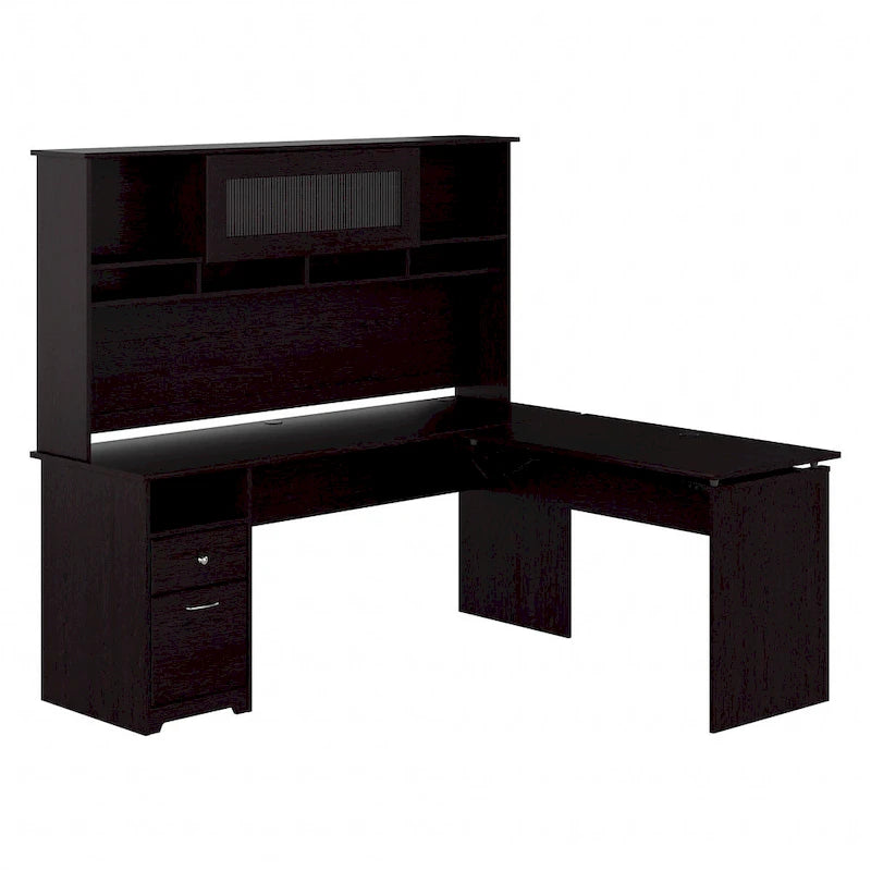 Bureau assis-debout en forme de L à 3 positions de 72 W avec huche, par Bush Furniture