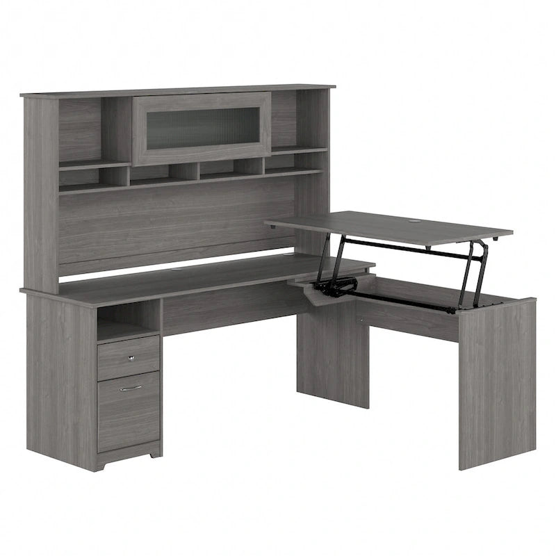 Bureau assis-debout en forme de L à 3 positions de 72 W avec huche, par Bush Furniture