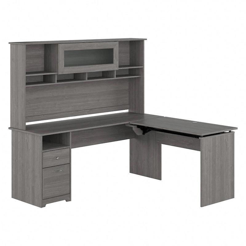 Bureau assis-debout en forme de L à 3 positions de 72 W avec huche, par Bush Furniture