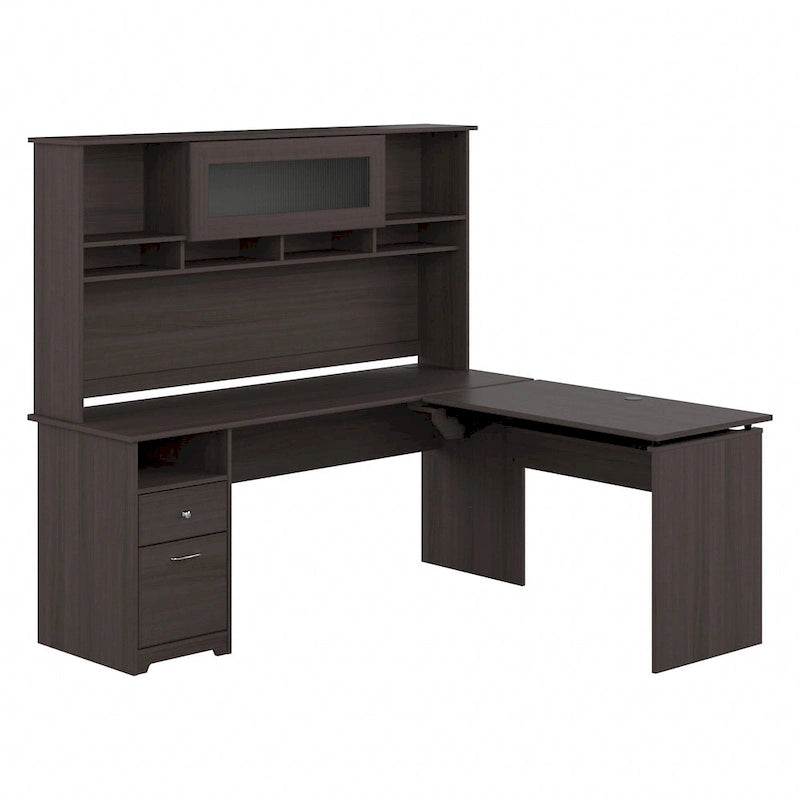 Bureau assis-debout en forme de L à 3 positions de 72 W avec huche, par Bush Furniture