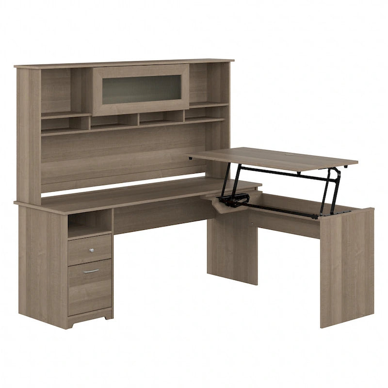 Bureau assis-debout en forme de L à 3 positions de 72 W avec huche, par Bush Furniture