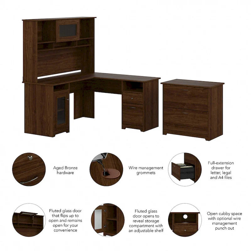 Bureau en L Cabot 60 W avec huche et classeur de Bush Furniture