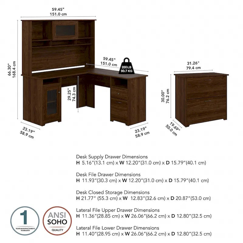 Bureau en L Cabot 60 W avec huche et classeur de Bush Furniture
