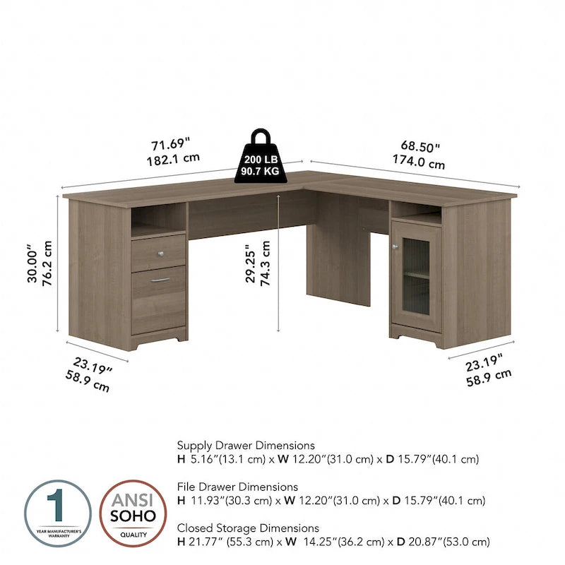 Bureau d'ordinateur en L Cabot 72W avec rangement par Bush Furniture
