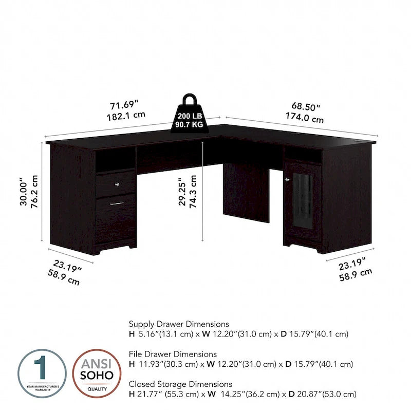 Bureau d'ordinateur en L Cabot 72W avec rangement par Bush Furniture