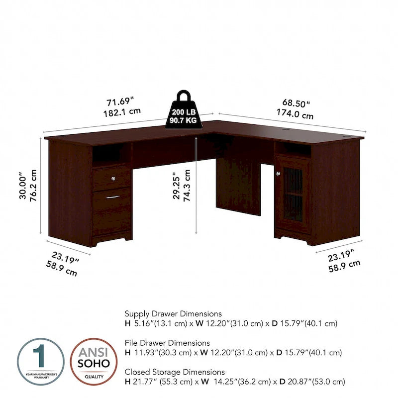 Bureau d'ordinateur en L Cabot 72W avec rangement par Bush Furniture