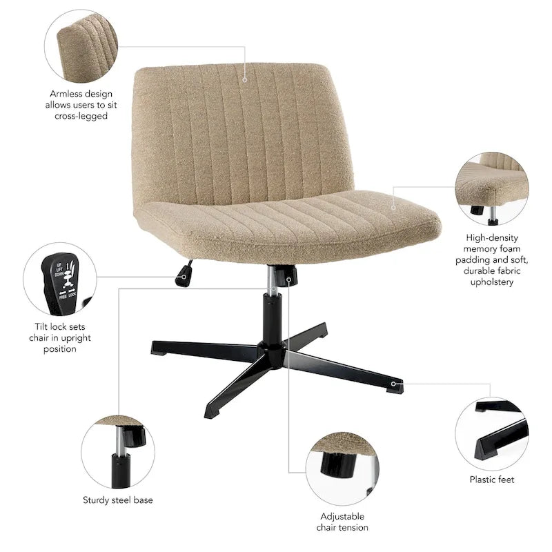 Chaise d'ordinateur sans roulettes Bush Furniture Sutton sans accoudoirs