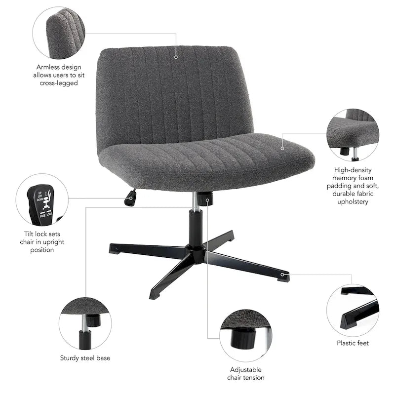 Chaise d'ordinateur sans roulettes Bush Furniture Sutton sans accoudoirs