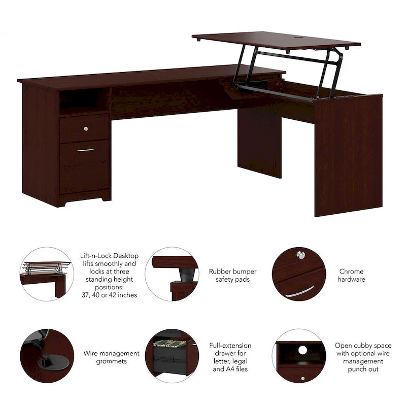 Bureau assis-debout en L à 3 positions de 72 W de Bush Furniture