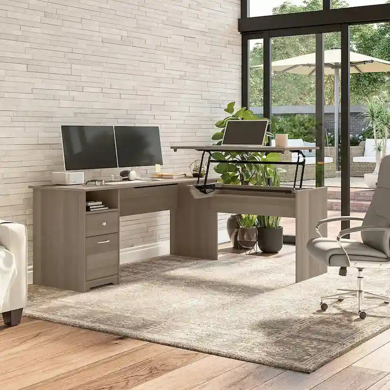 Bureau assis-debout en L à 3 positions de 72 W de Bush Furniture