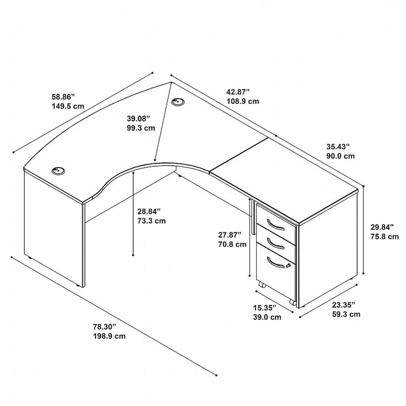 Bureau d'angle droit en L avec tiroirs de Bush Business Furniture, série C