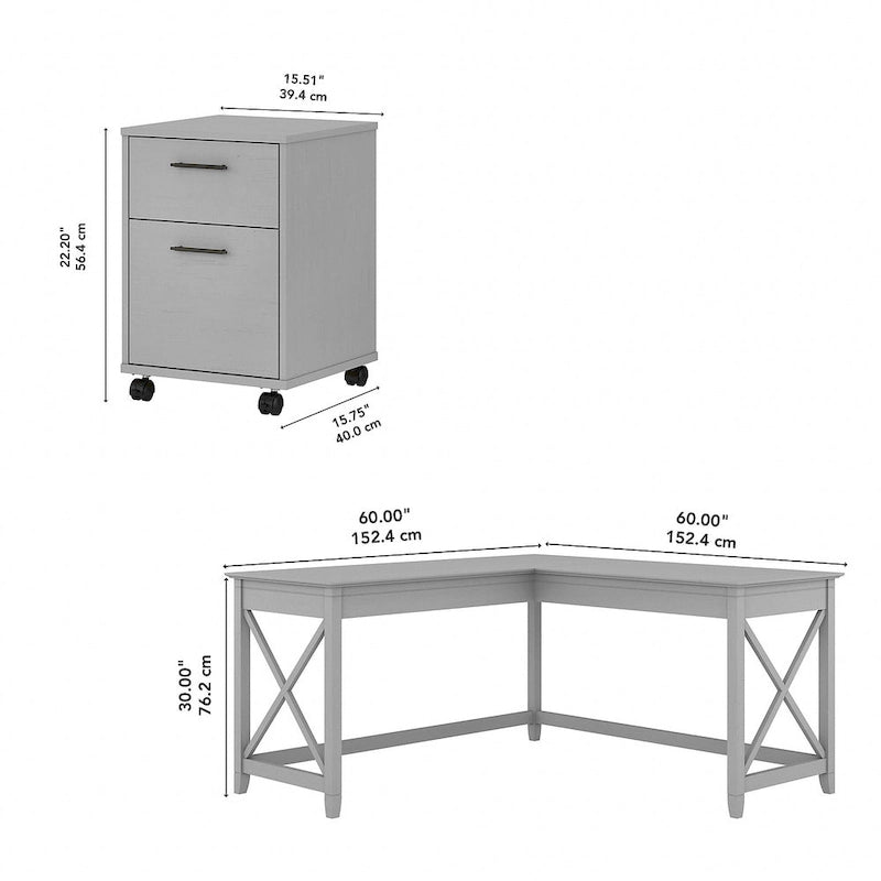 Bureau en L 60 W Key West avec classeur mobile de Bush Furniture