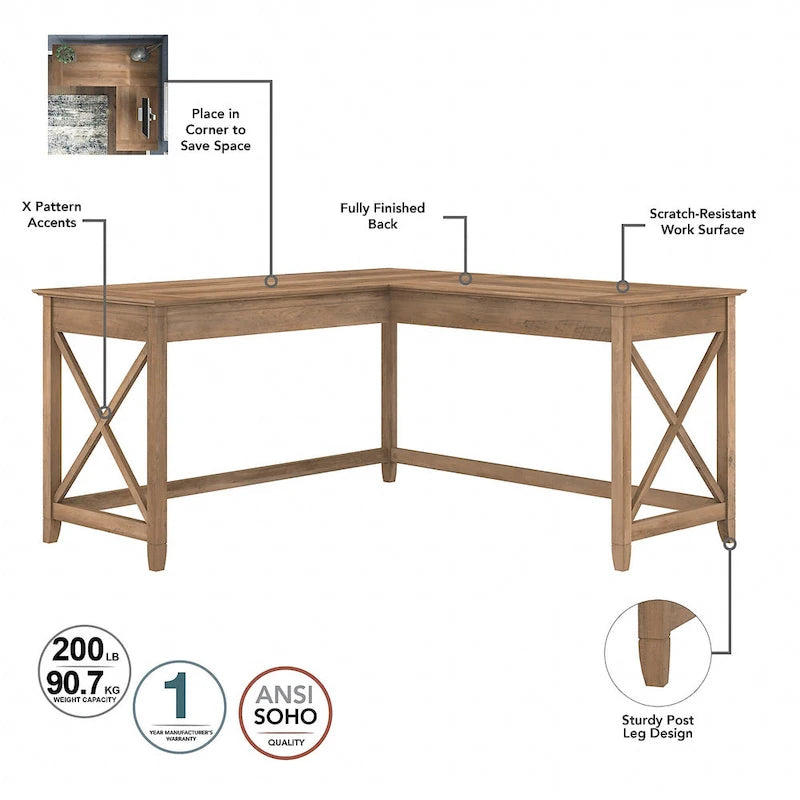 Bureau en L 60 W Key West avec classeur mobile de Bush Furniture