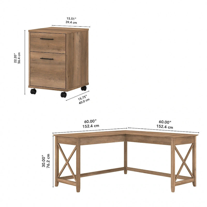 Bureau en L 60 W Key West avec classeur mobile de Bush Furniture