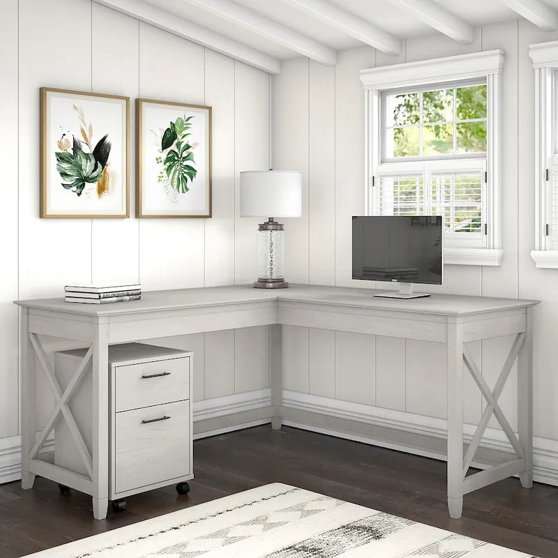 Bureau en L 60 W Key West avec classeur mobile de Bush Furniture