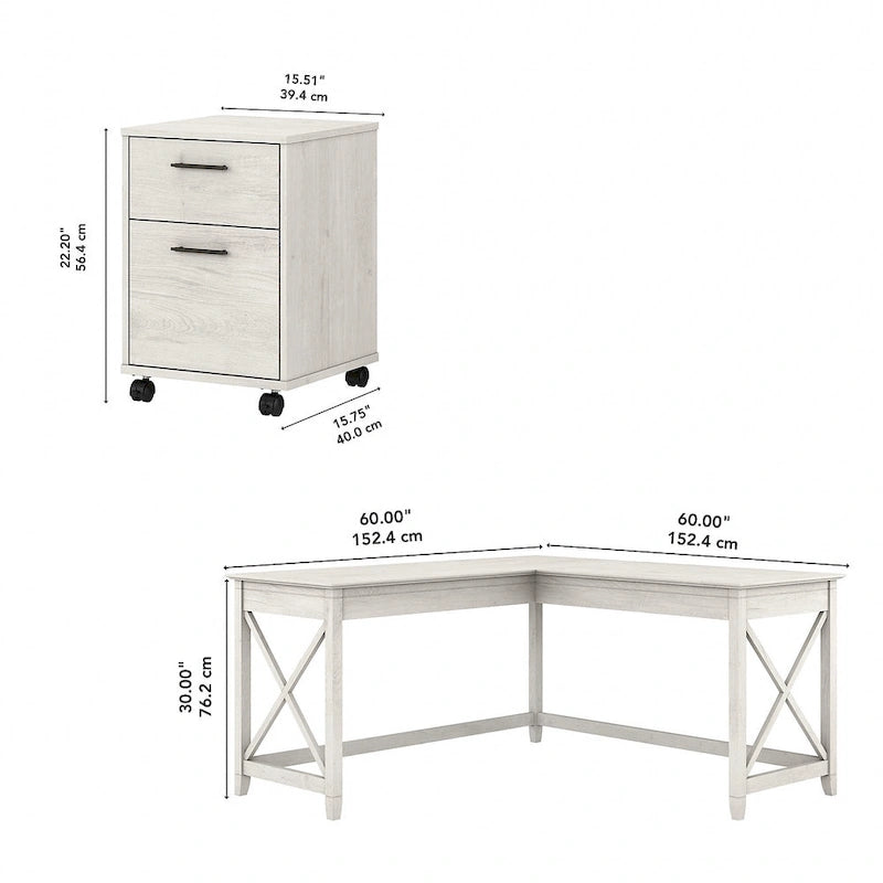 Bureau en L 60 W Key West avec classeur mobile de Bush Furniture