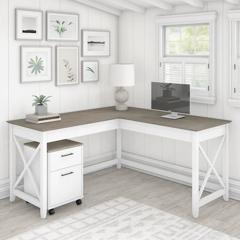 Bureau en L 60 W Key West avec classeur mobile de Bush Furniture