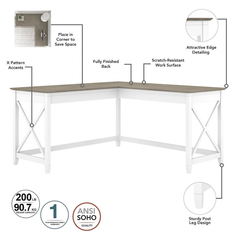 Bureau en L 60 W Key West avec classeur mobile de Bush Furniture
