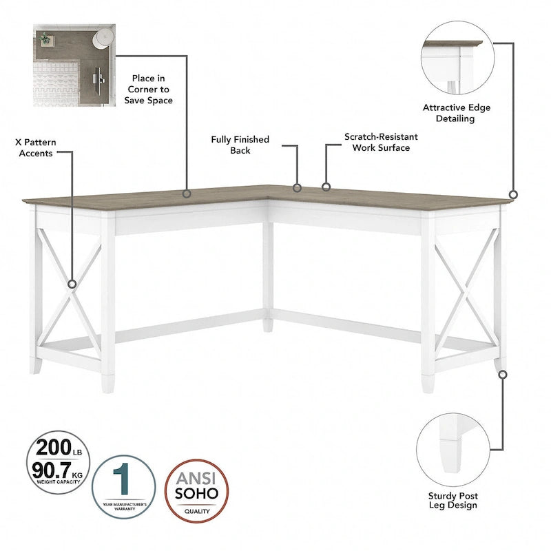 Bureau en L 60 W Key West avec classeur mobile de Bush Furniture