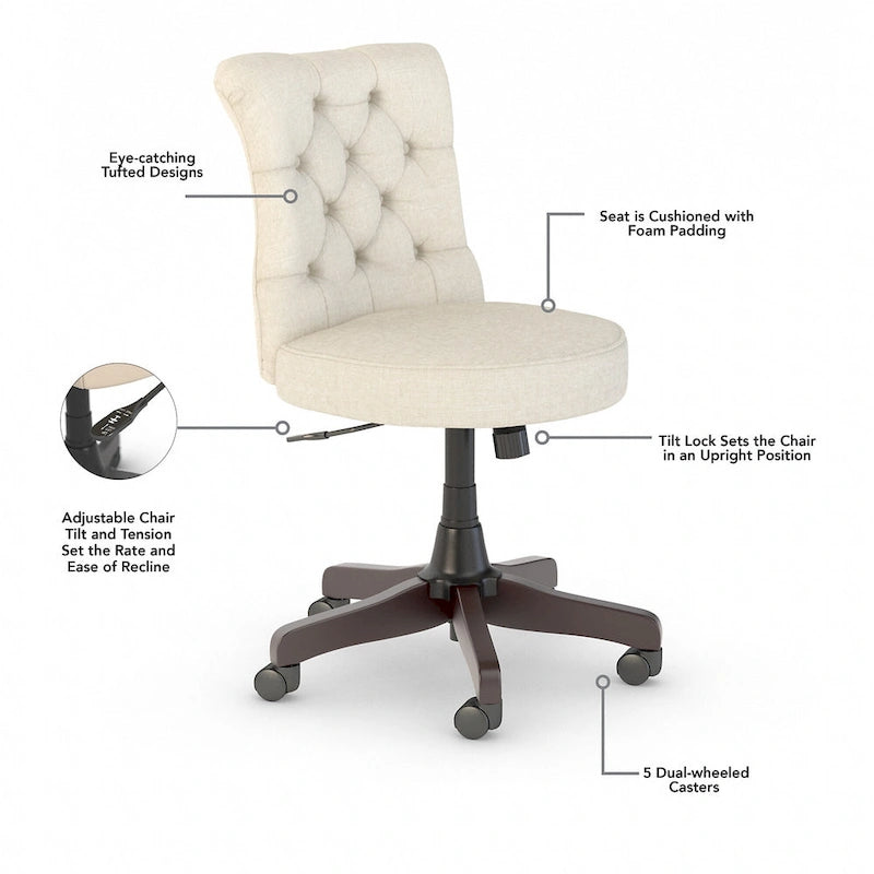 Chaise de bureau mi-hauteur capitonnée Salinas par Bush Furniture