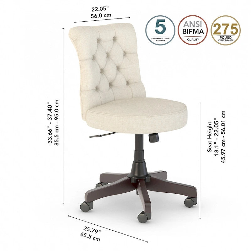 Chaise de bureau mi-hauteur capitonnée Salinas par Bush Furniture
