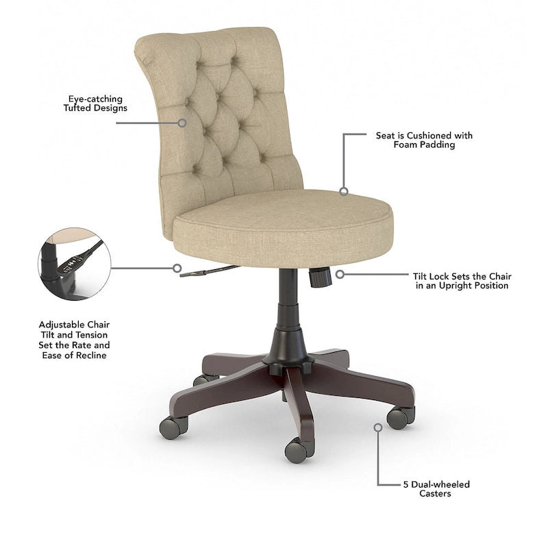 Chaise de bureau mi-hauteur capitonnée Salinas par Bush Furniture
