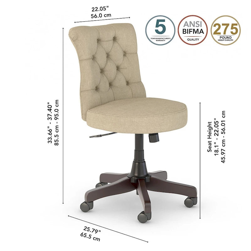 Chaise de bureau mi-hauteur capitonnée Salinas par Bush Furniture
