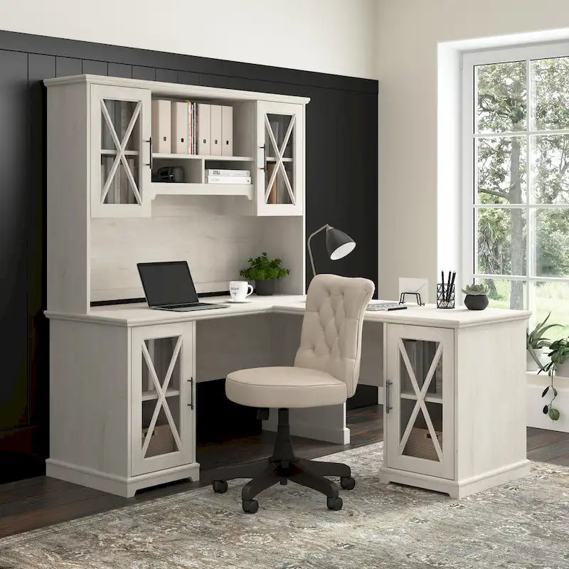 Bureau de style campagnard 60 W Lennox avec armoire de rangement de Bush Furniture
