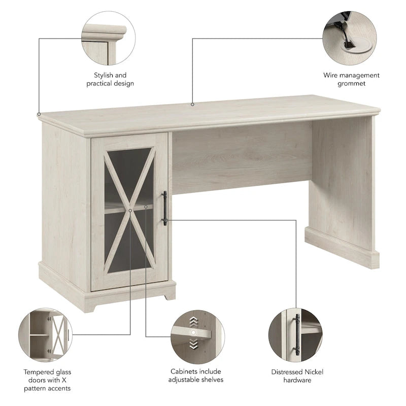 Bureau de style campagnard 60 W Lennox avec armoire de rangement de Bush Furniture