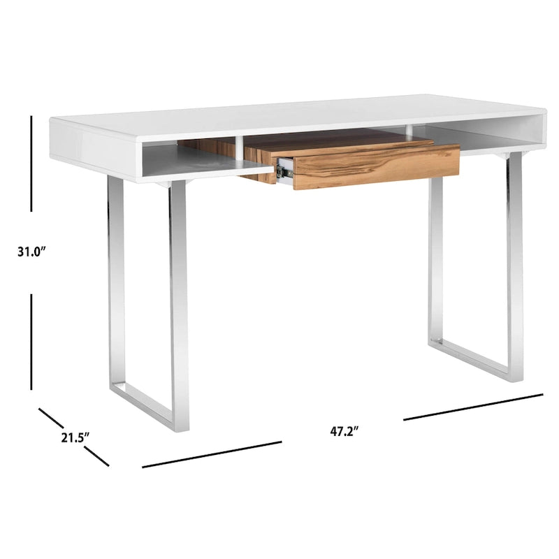 SAFAVIEH Bettyjane Bureau d'ordinateur moderne blanc/chrome