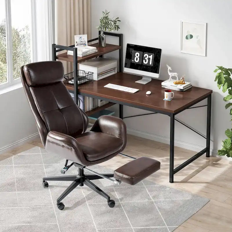 Fauteuil de bureau pivotant inclinable haut dossier Glitzhome avec repose-pieds et accoudoirs