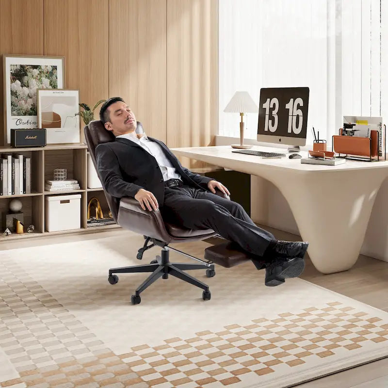 Fauteuil de bureau pivotant inclinable haut dossier Glitzhome avec repose-pieds et accoudoirs
