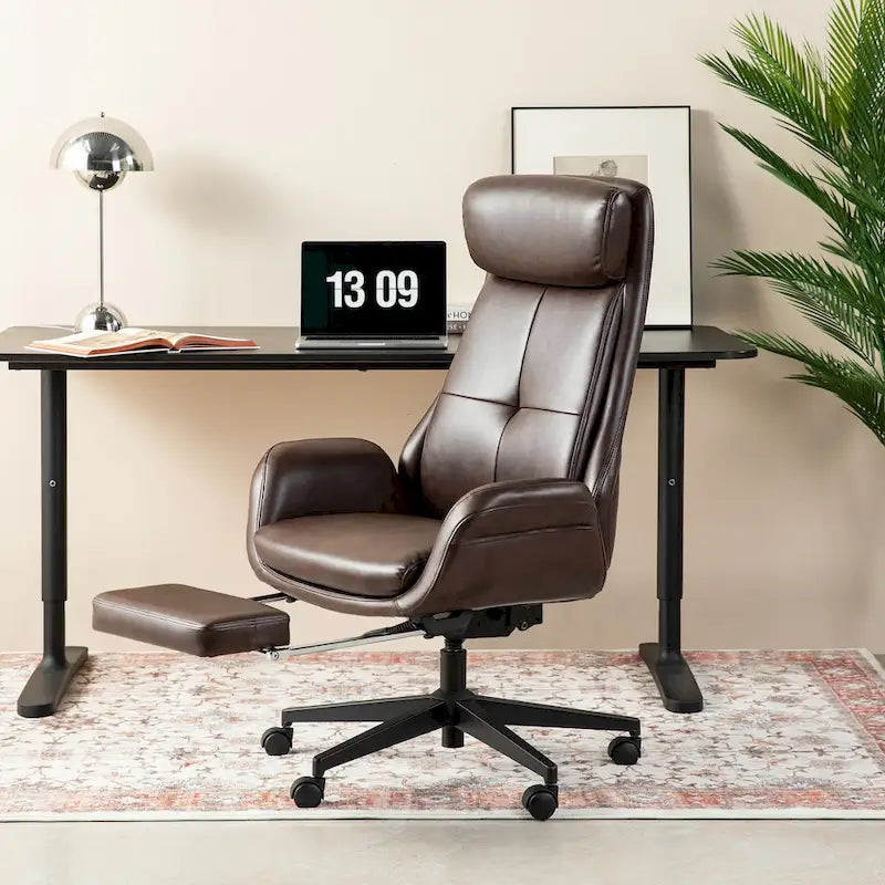 Fauteuil de bureau pivotant inclinable haut dossier Glitzhome avec repose-pieds et accoudoirs