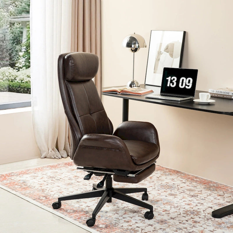 Fauteuil de bureau pivotant inclinable haut dossier Glitzhome avec repose-pieds et accoudoirs