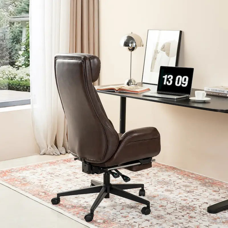 Fauteuil de bureau pivotant inclinable haut dossier Glitzhome avec repose-pieds et accoudoirs