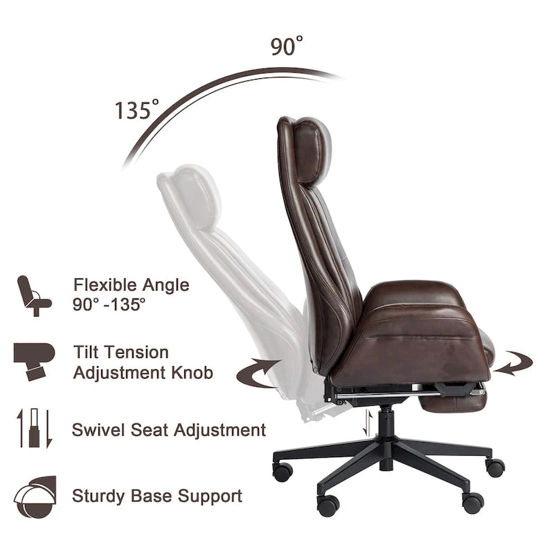 Fauteuil de bureau pivotant inclinable haut dossier Glitzhome avec repose-pieds et accoudoirs
