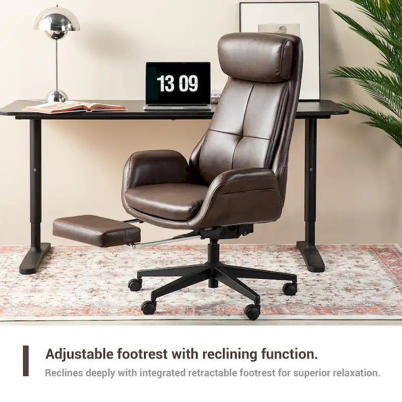 Fauteuil de bureau pivotant inclinable haut dossier Glitzhome avec repose-pieds et accoudoirs
